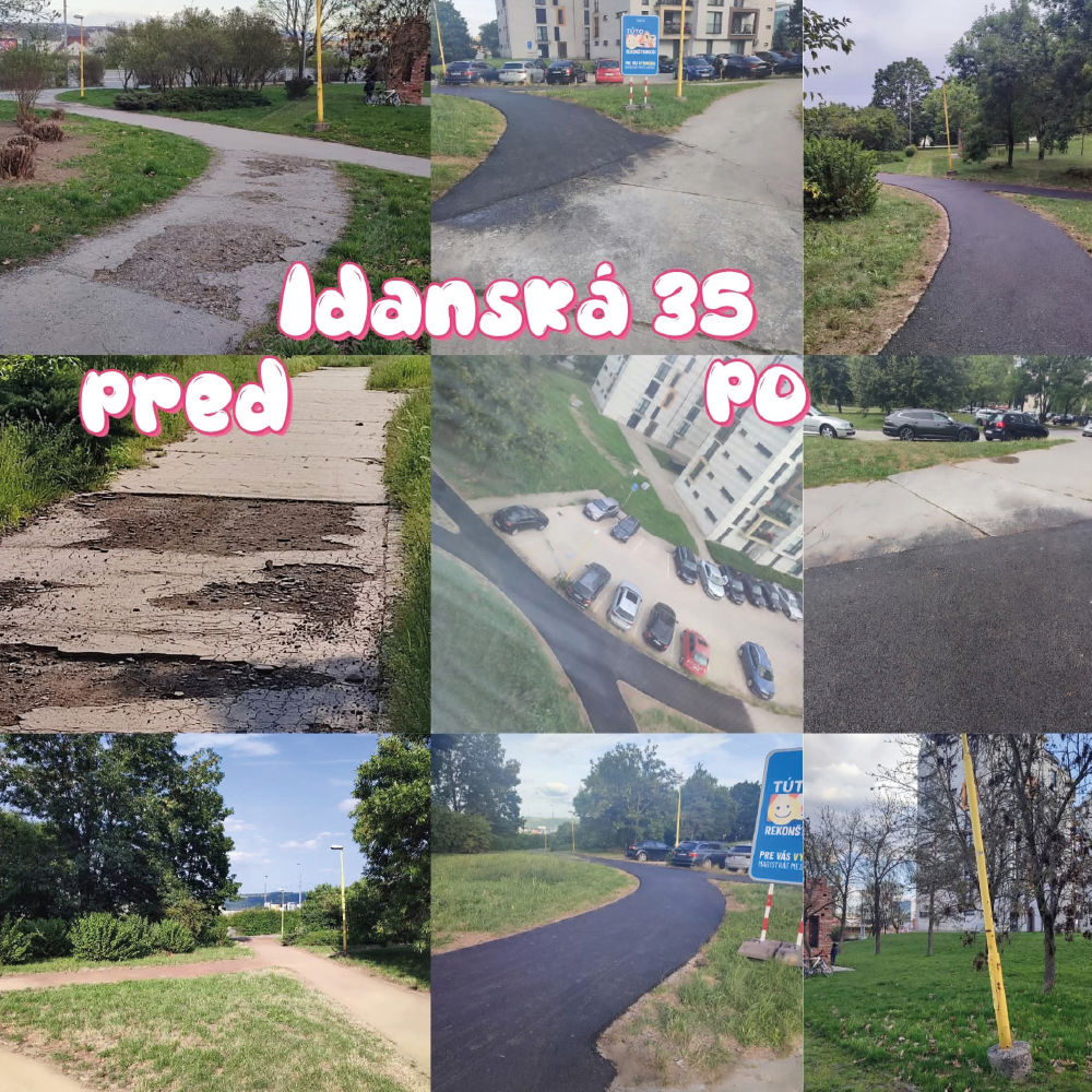 Chodníky — Idanská 35 pred a po